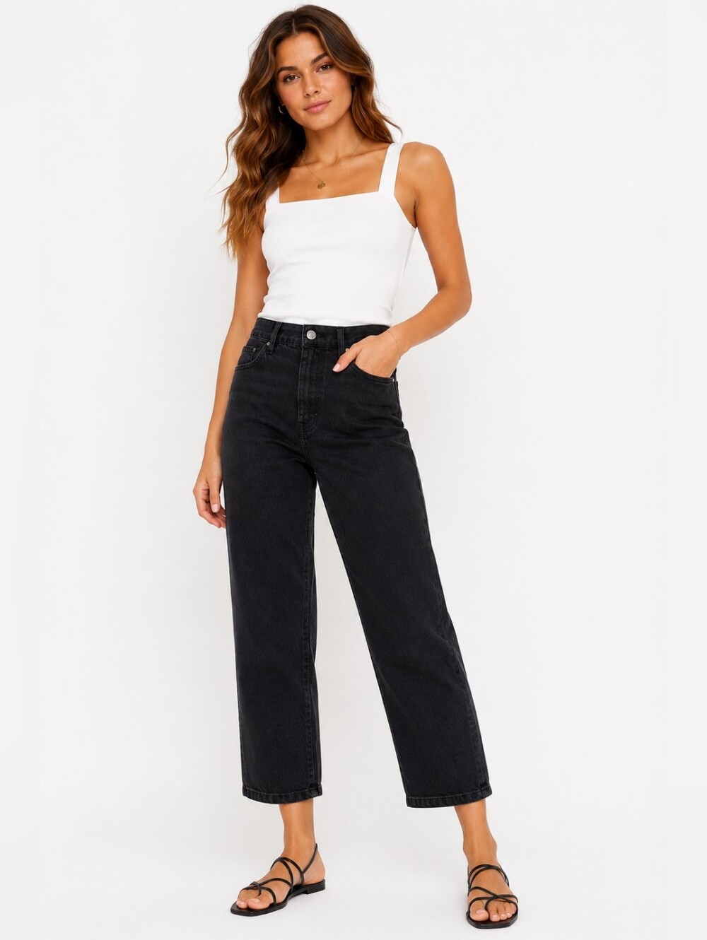 Anthropologie Unpublished Black Straight Leg Jeans Size 27 High Rise Cropped